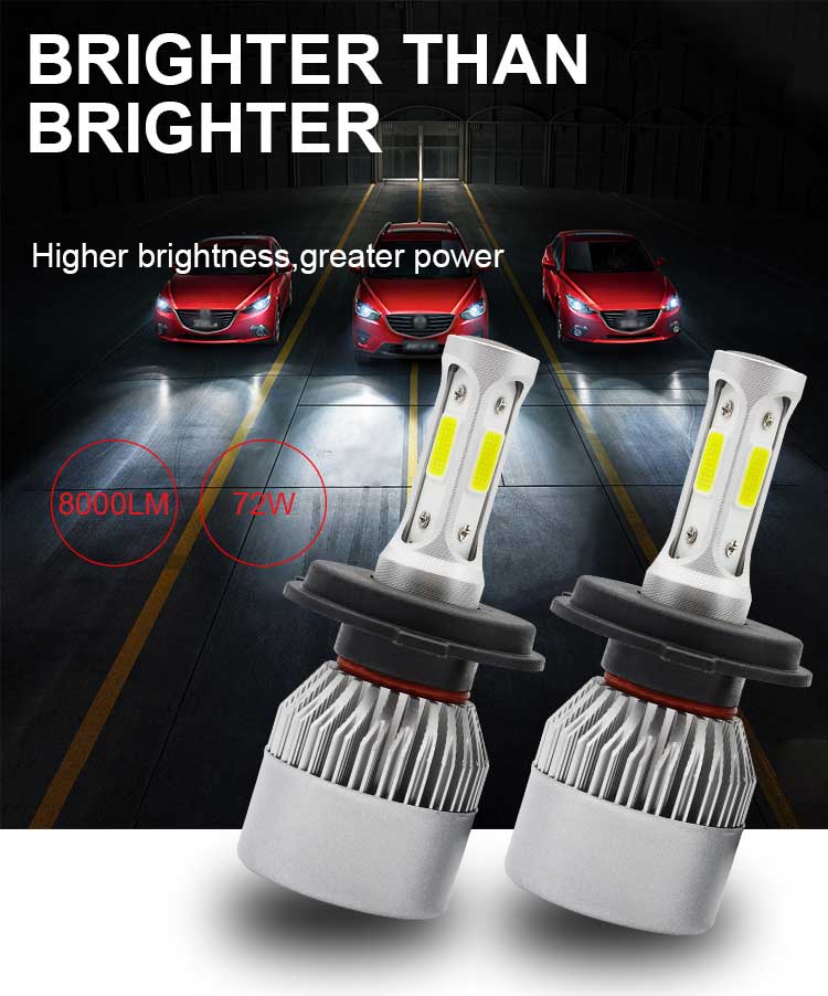 Carolyn Auto S2 Led car Headlight Bulbs H4/H7/9007/H13/H27/h4b 36W 8000LM 6000K COB chip for Led car S2