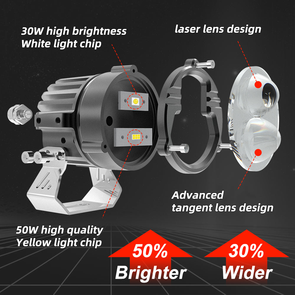 1500M High Low Beam Led Fog Driving Lights, Combo Beam Dual Color White Yellow Mini Off Road 3Inch Led Driving Light