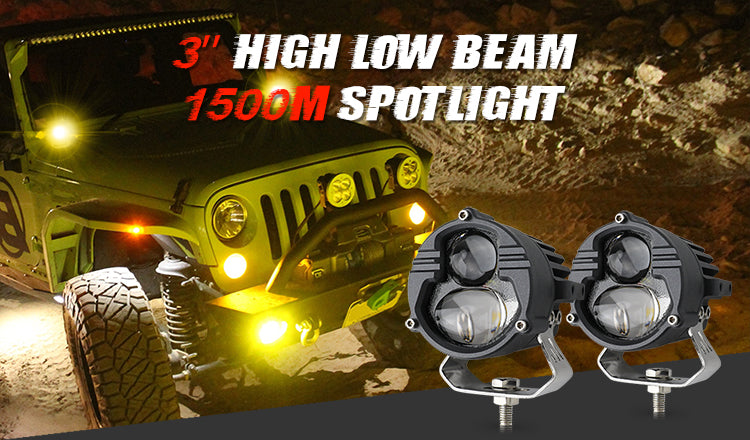 1500M High Low Beam Led Fog Driving Lights, Combo Beam Dual Color White Yellow Mini Off Road 3Inch Led Driving Light