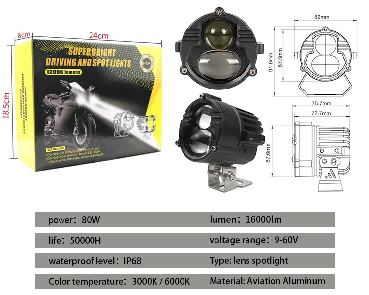 1500M High Low Beam Led Fog Driving Lights, Combo Beam Dual Color White Yellow Mini Off Road 3Inch Led Driving Light