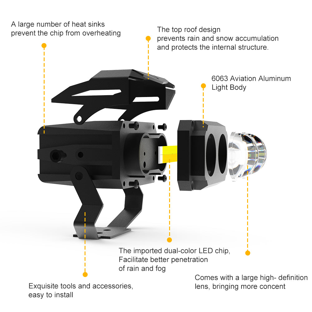 Carolyn Super Bright 12V 24V 60W 3inch White Amber Dual Color 6500k 3000k Spot Beam Mini Driving Lights for Motorcycle