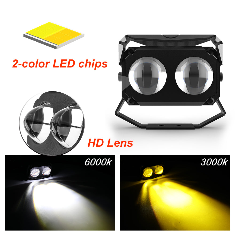 Carolyn Super Bright 12V 24V 60W 3inch White Amber Dual Color 6500k 3000k Spot Beam Mini Driving Lights for Motorcycle