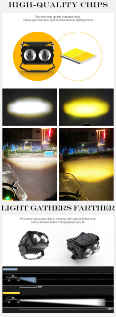 Carolyn Super Bright 12V 24V 60W 3inch White Amber Dual Color 6500k 3000k Spot Beam Mini Driving Lights for Motorcycle