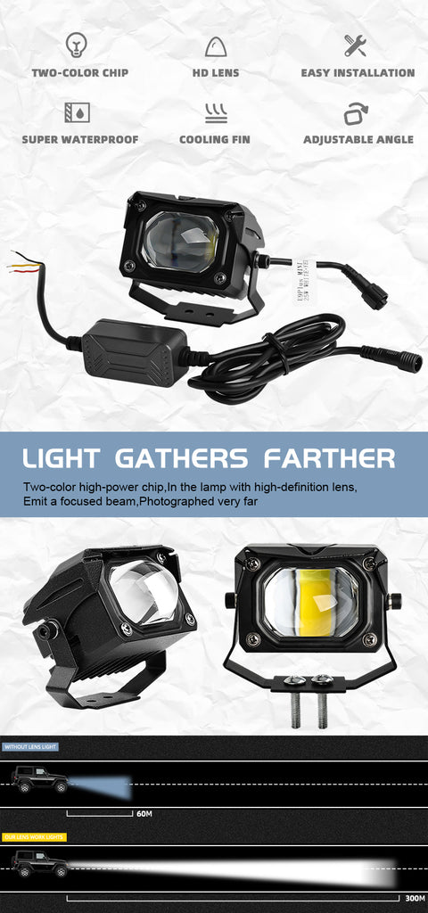 CAROLYN High Lumen Free Error Canbus Dual Color Fog  lens, 3&#39;&#39; Side Mount 12v Motorcycle Driving Lights