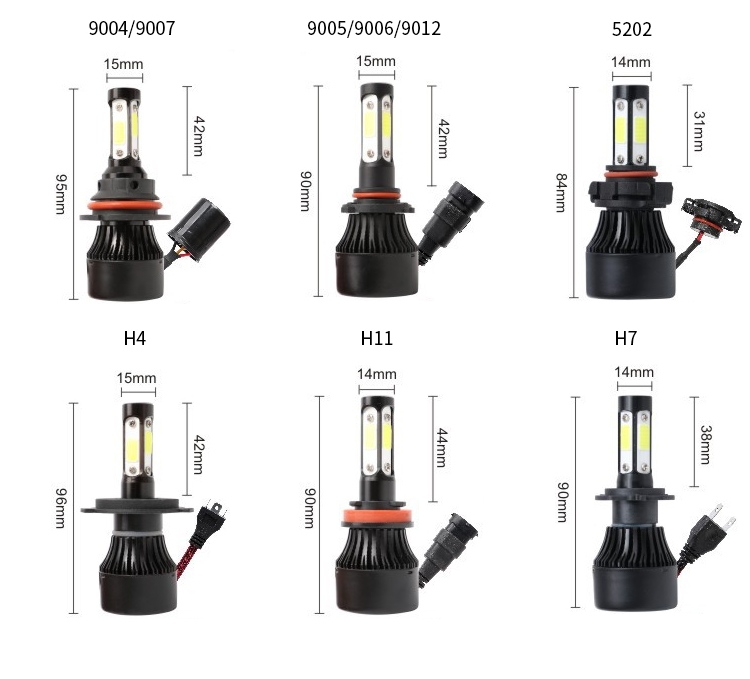 CarolynHeadlight black H4 S2 COB 9005 9006 9012 H11 H7  auto car light  led headlight